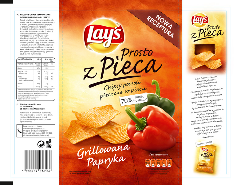Siatka z grafiką czipsów Lays, opakowanie przygotowane do druku