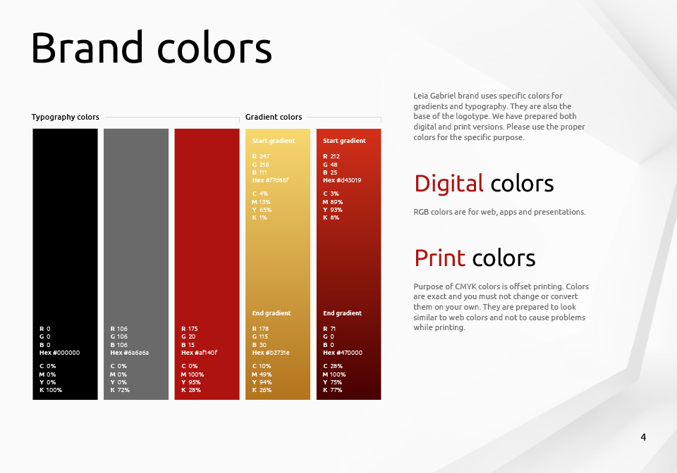 Strona o kolorach w brand booku